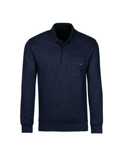 Trigema Sweatshirt Langarm Polo aus Sweat-Qualität in Blue für Herren
