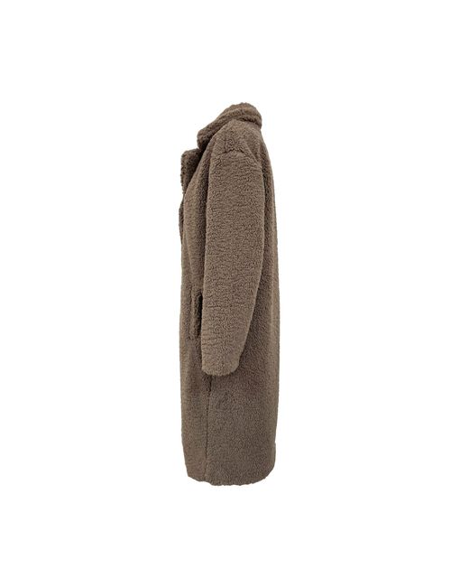 LARA LAURÉN Brown Plüschjacke warmer Wintermantel mit Reverskragen flauschiger Fleecemantel
