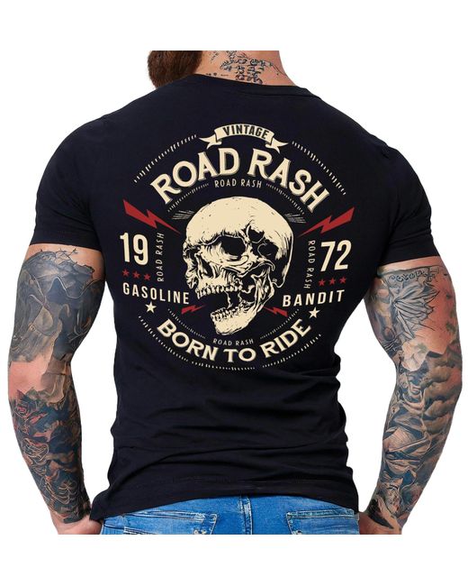 GASOLINE BANDIT® ® T-Shirt für Biker Racer Motorrad Fans: Road Rash in Blue für Herren