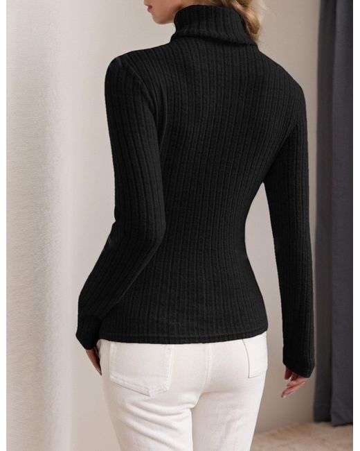 LUCKZON Black Rollkragenpullover Rollkragen Langarmshirts mit Rippenmuster