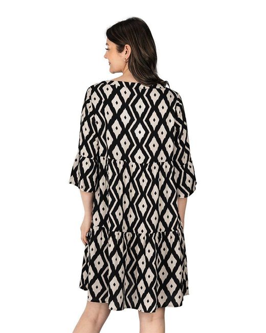 DENIMFY Black Sommerkleid Kleid DFFrida A-Linie 3/4 Arm Freizeitkleid mit V-Ausschnitt aus 100% Viskose