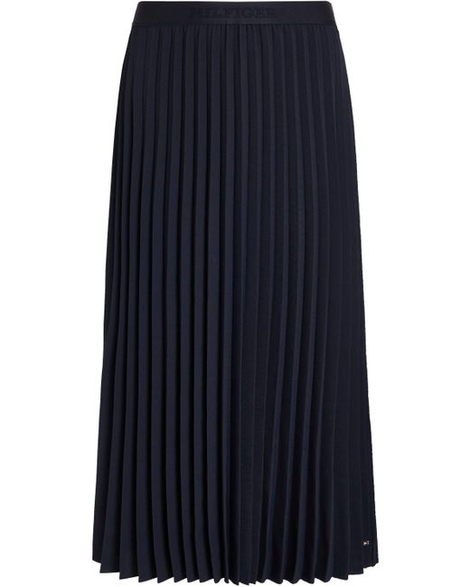 Tommy Hilfiger Blue Plisseerock FLUID TWILL PLEATED MIDI SKIRT Webrock mit Markenlabel