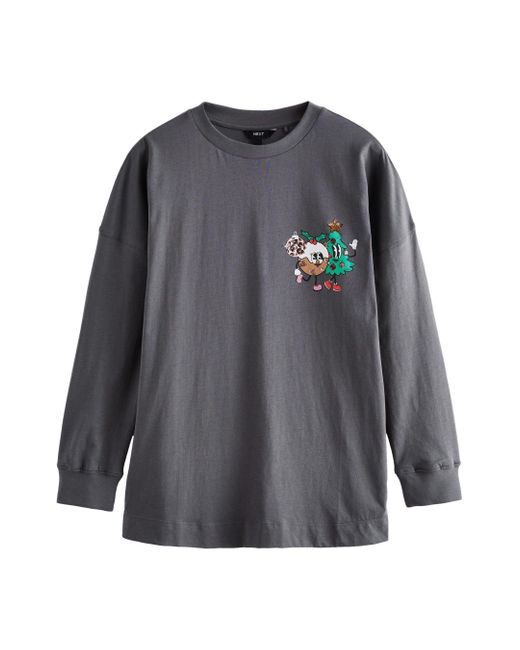 Next Gray Langarmshirt mit Grafik, Christmas Pudding (1-tlg)