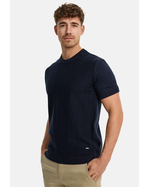 INDICODE T-Shirt INVarson mit vertikalem Strickmuster für eine stilvolle Optik in Blue für Herren