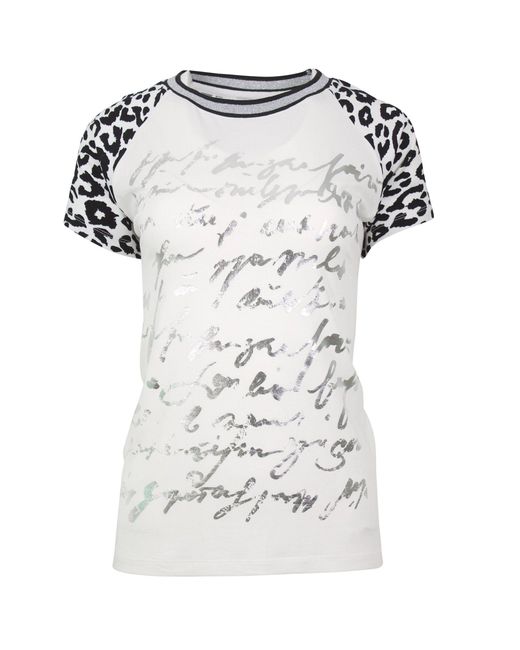 Passioni White Sommershirt Animalprint Leo und silbernen Schriftzügen T-Shirt mit Printmix