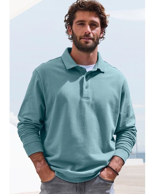 John Devin Langarm, Sweatshirt mit Polokragen, Baumwollmischung in Blue für Herren