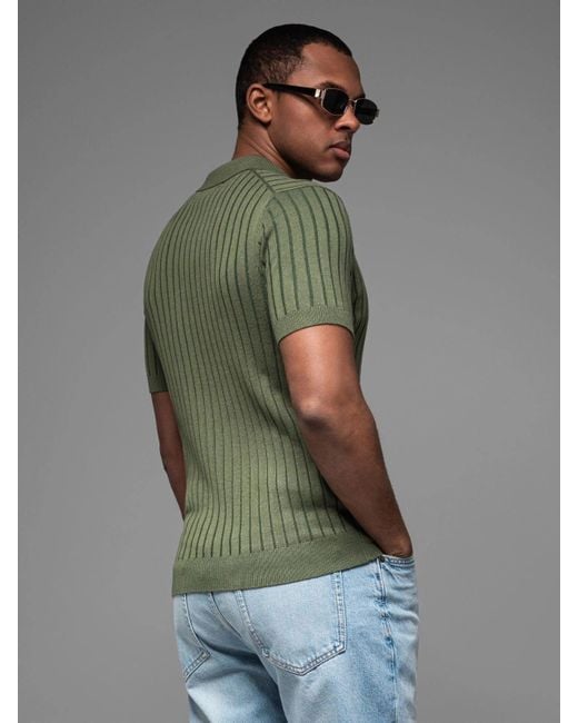 Ombre SLIM FIT Poloshirt aus Viskose, vertikal gerippt in Green für Herren