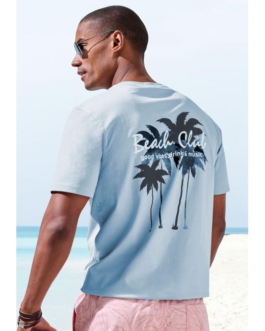 Beachtime T-Shirt großem Rückenprint Regular-Fit, mit Print vorn und hinten in Blue für Herren