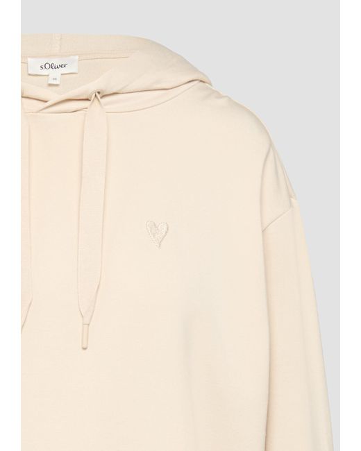 S.oliver Natural Sweatshirt Weiches Kapuzen-Sweat mit Herz- Stickerei