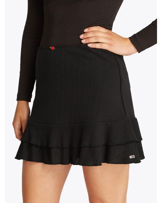 Tommy Hilfiger Black Minirock TJW POINTELLE MINI SKIRT EXT Lochmuster, mit Volants