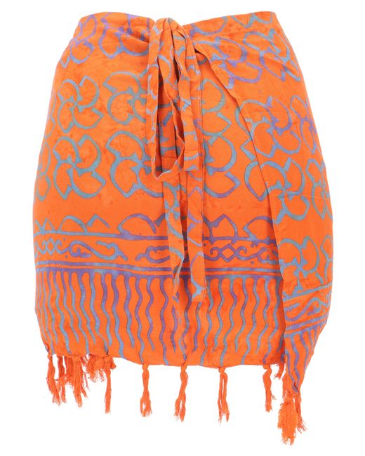 Guru-Shop Orange Minirock Kurzer Wickelrock mit Fransen, Strandrock -.. alternative Bekleidung