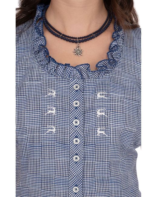 OS-Trachten Blue Trachtenbluse 451000-3515 (1-tlg)