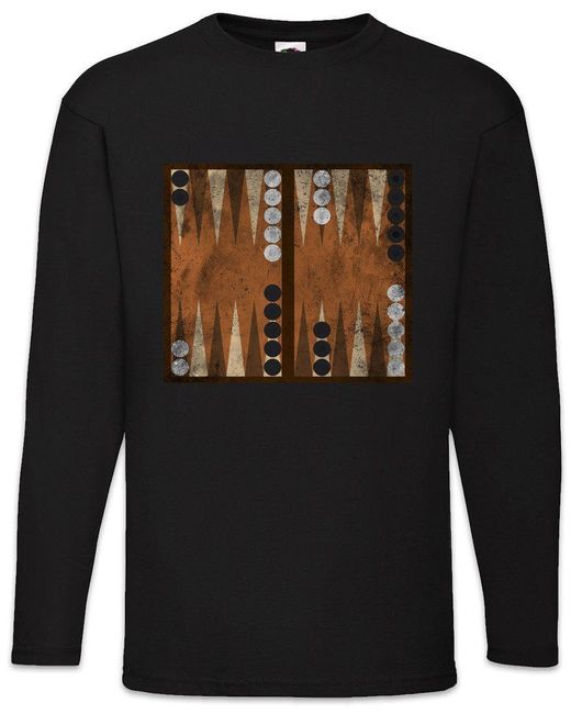 Urban Backwoods Langarmshirt Backgammon Board Langarm T-Shirt Game Spiel Gamer Retro Geek Nerd in Black für Herren