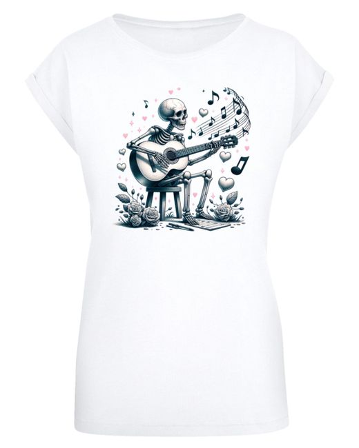 F4NT4STIC White Shirt Skelett spielt Gitarre, Musik, Liebe Premium Qualität