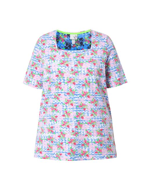Ulla Popken White T-Shirt Erdbeeren Classic Carré-Ausschnitt Halbarm