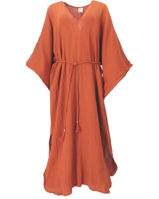 Guru-Shop Orange Midikleid Boho Sommerkleid, luftiges Langarm -.. alternative Bekleidung