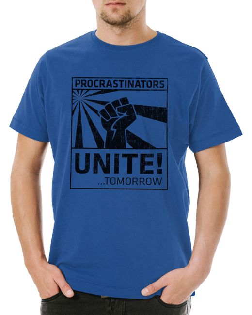 Urban Backwoods Print-Shirt Procrastinators Unite T-Shirt Geek Nerd Raised Fist Rebellion in Blue für Herren