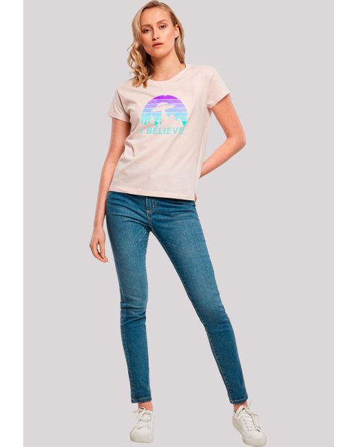 F4NT4STIC White Shirt I BELIEVE UFO Alien Raumschiff Retro Premium Qualität