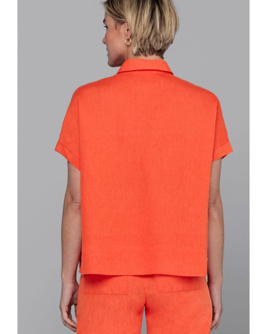 Bianca Orange Kurzarmbluse SABEA mit Hemdblusenkragen in der Trendfarbe 'papaya'