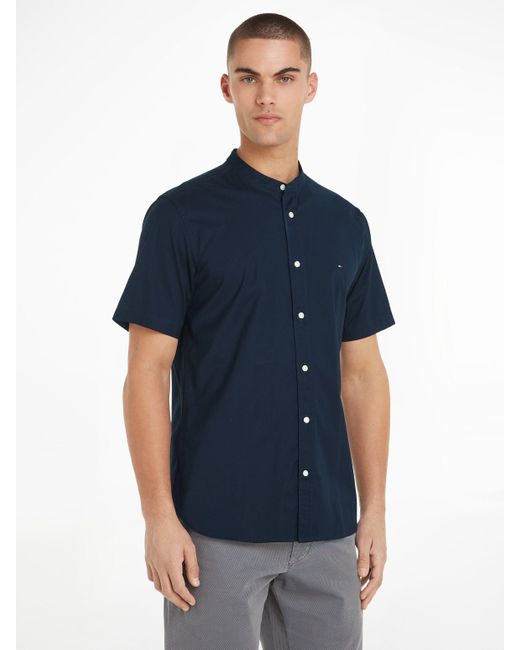 Tommy Hilfiger Kurzarmhemd FLEX POPLIN MAO RF SHIRT Markenstickerei in Blue für Herren