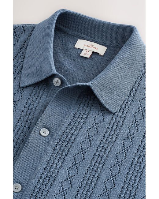 Next Poloshirt Regular Fit Signature Kurzarmhemd, Lochstickerei (1-tlg) in Blue für Herren