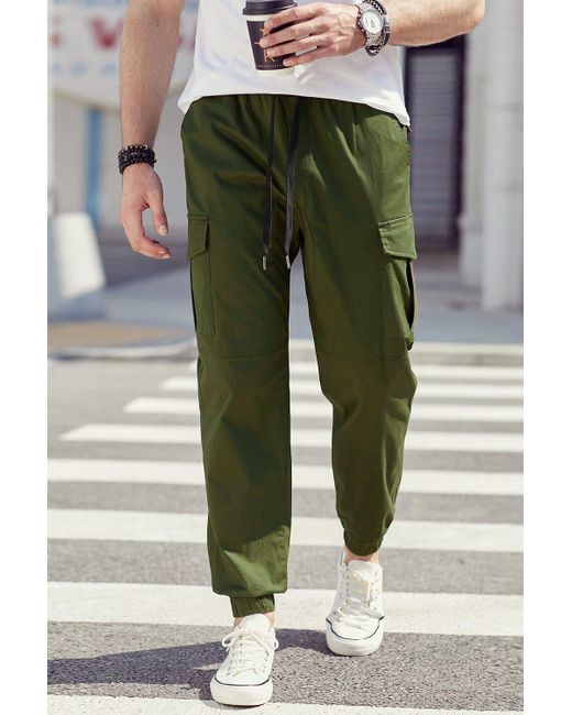 JMIERR Cargohose Cargohose Baumwolle Chino Hose Jogginghose in Green für Herren