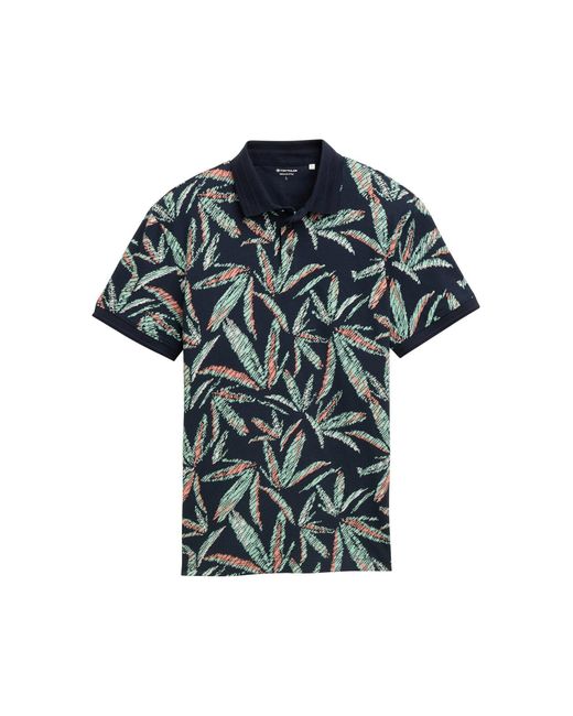 Tom Tailor Piqué Poloshirt mit Palmen-Print in Black für Herren