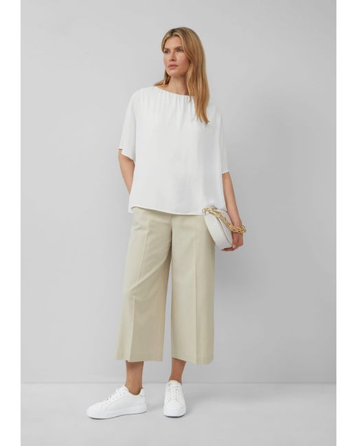 S.oliver White Kurzarmshirt Chiffonshirt im Loose Fit mit Jerseyfutter Raffung