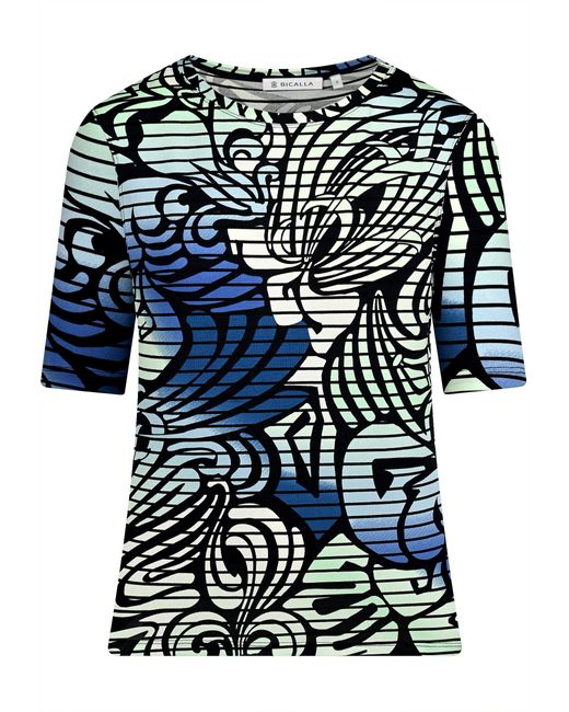 Bicalla Blue T- Shirt mit Streifen und Ornamenten in Blau/Schwarz (1-tlg)