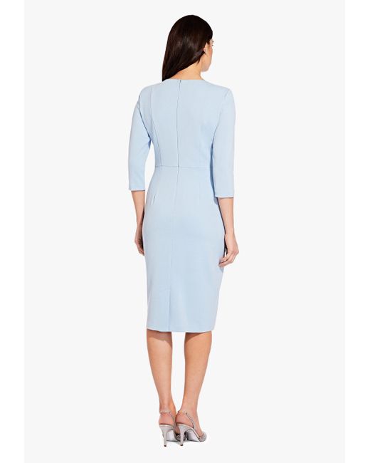 Adrianna Papell Blue Abendkleid Knit Crepe Tie Waist Sheath Arbeit, Hochzeit, Abendessen