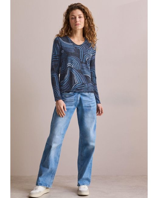 Cecil Blue Langarmshirt mit Elastiksaum
