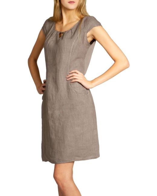 Caspar Gray Sommerkleid SKL020 knielanges Sommer Leinenkleid mit eleganter Metallspange Luftig leicht