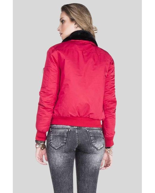 Cipo & Baxx Red Bomberjacke Jacke mit modischen Kunstfellkragen