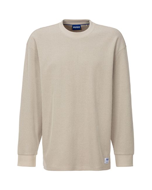 HUGO Langarmshirt Nuwolo mit Logo-Badge in White für Herren