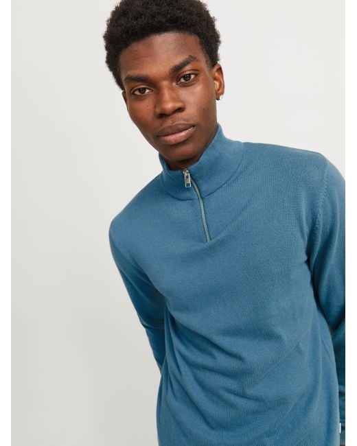Jack & Jones Troyer JJEEMIL KNIT HALF ZIP NOOS mit Rippbündchen in Blue für Herren