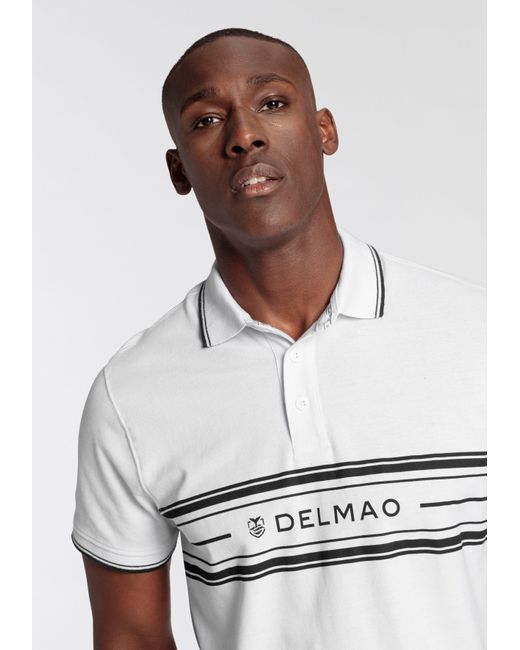 Delmao Poloshirt mit Print in White für Herren