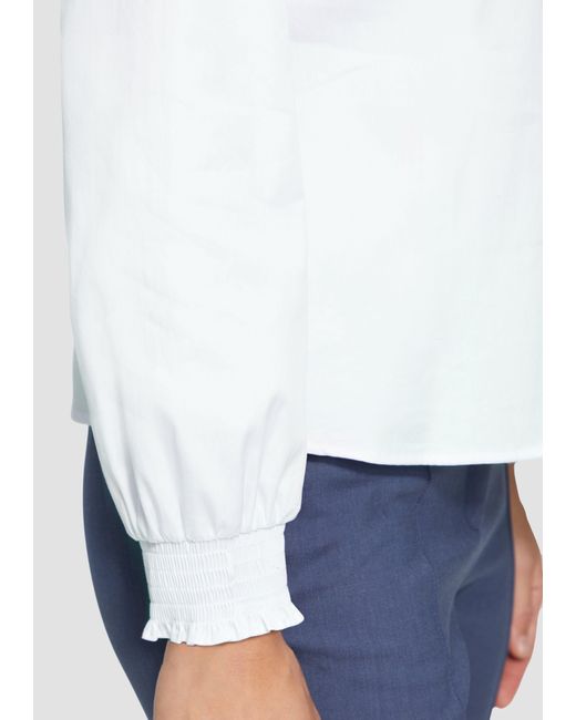 S.oliver White Langarmbluse Bluse mit gerüschtem Kragen und gesmokten Bündchen Raffung