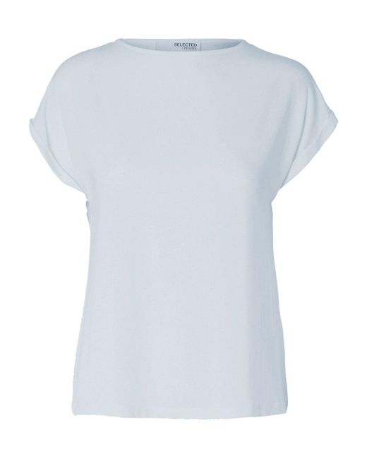 SELECTED White T-Shirt Fledermausärmeln U-Boot Ausschnitt 7501 in Blau-3