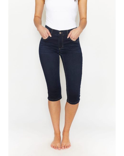 ANGELS Blue Slim-fit- Jeans Anacapri Super Stretch Denim mit Label-Applikationen