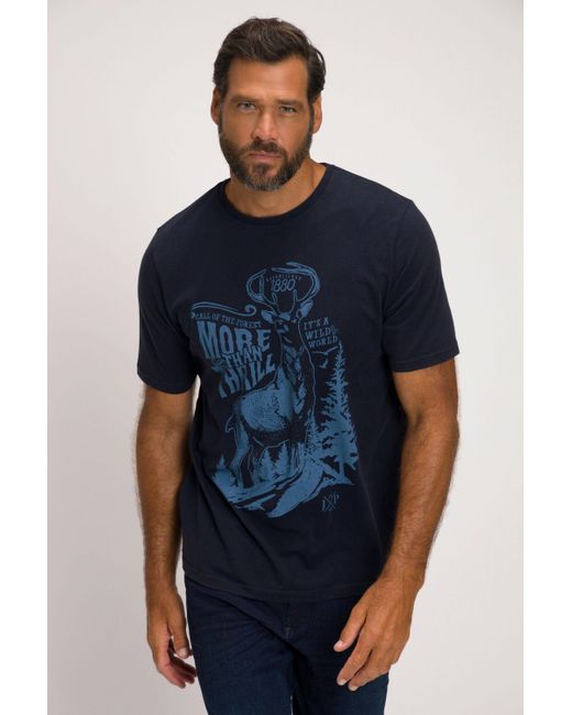 JP1880 T-Shirt Tracht Vintage Look XL Print Halbarm in Blue für Herren