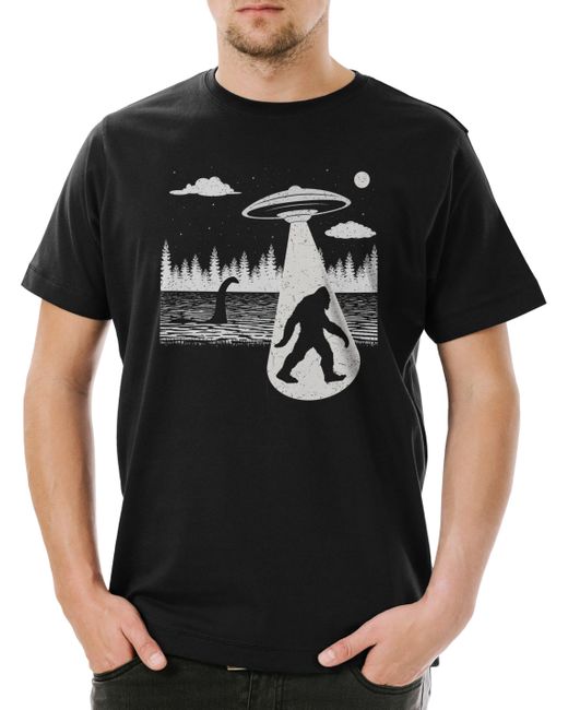 Urban Backwoods Print- Myth UFO Creatures T-Shirt Alien Grey Nessie Big Sasquatch Yeti in Black für Herren
