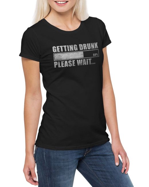 Urban Backwoods Black Print-Shirt Getting Drunk T-Shirt Please Wait Fun Drinker Beer Bier Booze