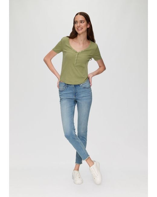 QS Green Kurzarmshirt Verkürztes T-Shirt aus Rippware im Vintage-Look Waschung