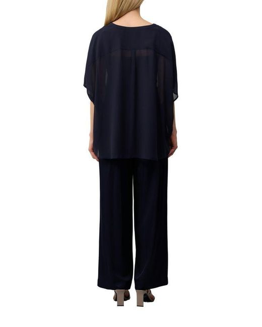 S.oliver Blue Kurzarmbluse – Transparente Poncho-Bluse aus Chiffon
