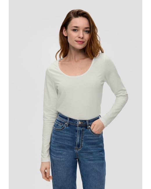 S.oliver White Langarmshirt mit tiefem Rundhalsausschnitt