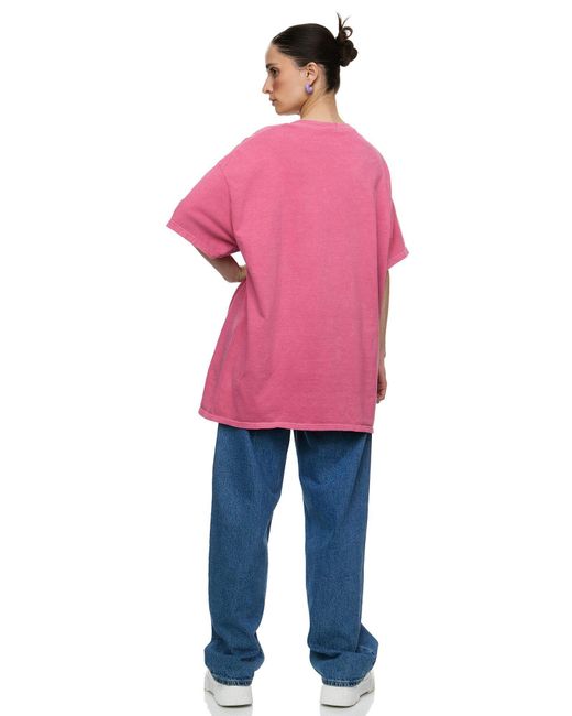 Worldclassca Pink Oversized T-Shirt lang Oberteil PRINT - OUT OF OFFICE - SLOW LIVING BY THE SUN