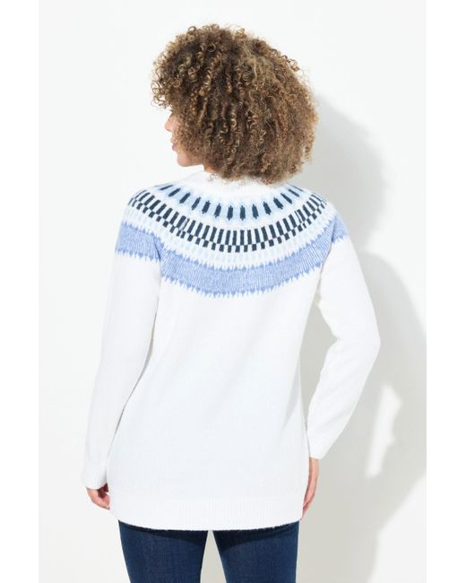Ulla Popken White Strickpullover Norweger-Pullover Rundhals Langarm