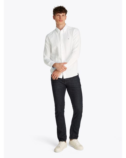 Tommy Hilfiger Langarmhemd LINEN BLEND SOLID RF SHIRT mit Button-down-Kragen in White für Herren