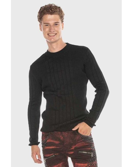 Cipo & Baxx Rundhalspullover % Baumwolle, 50% Polyacryl im in Black für Herren