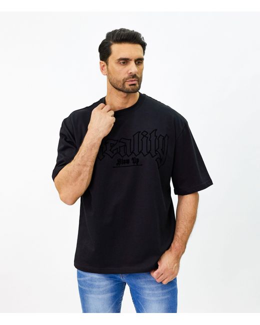 DENIM HOUSE Ässiges T-Shirt in Oversized Look mit feinem Print Schwarz L in Black für Herren